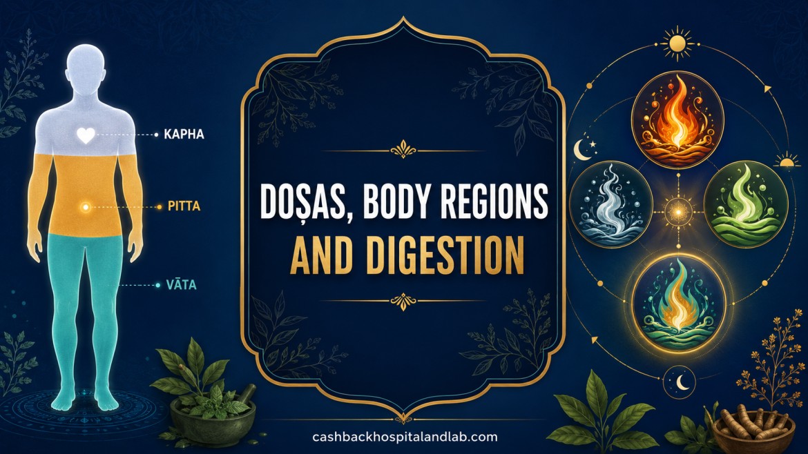 Doṣas, body regions and digestion